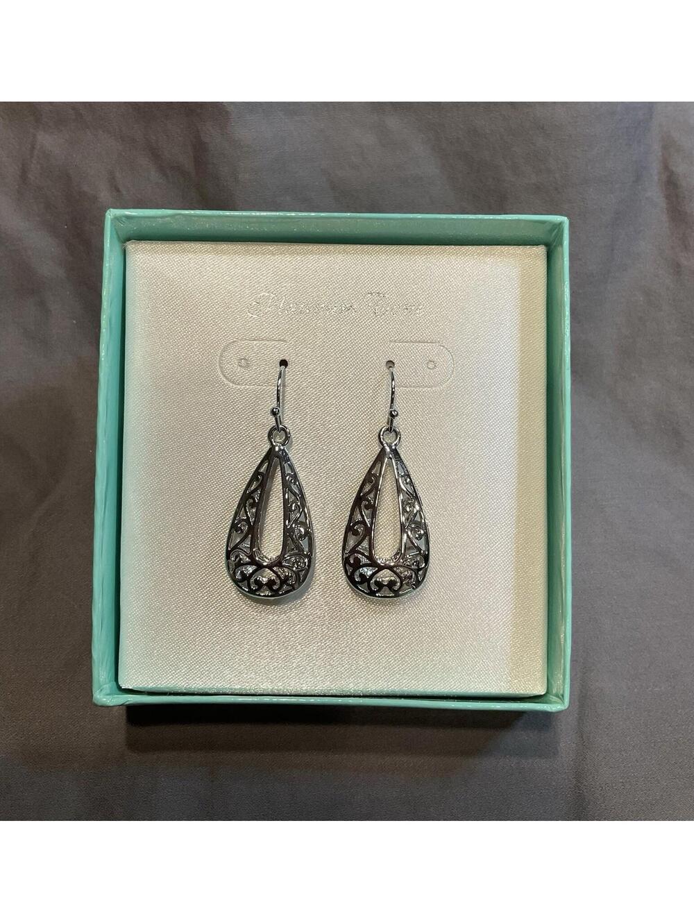 Sear’s Platinum Tone Dangle Earrings In Gift Box #1476